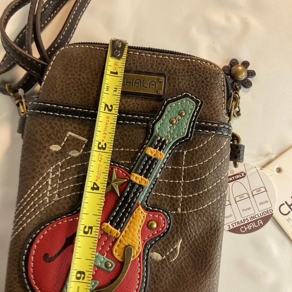 Chala Guitar Cellphone Brown Crossbody Purse Pouch Convertible Straps New w Tags - Picture 2 of 5